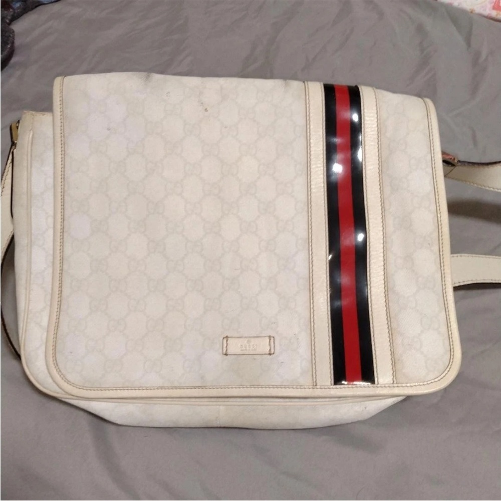 Gucci White Shoulder Bag with Red and Blue Stripes Set - Picture 8 of 11